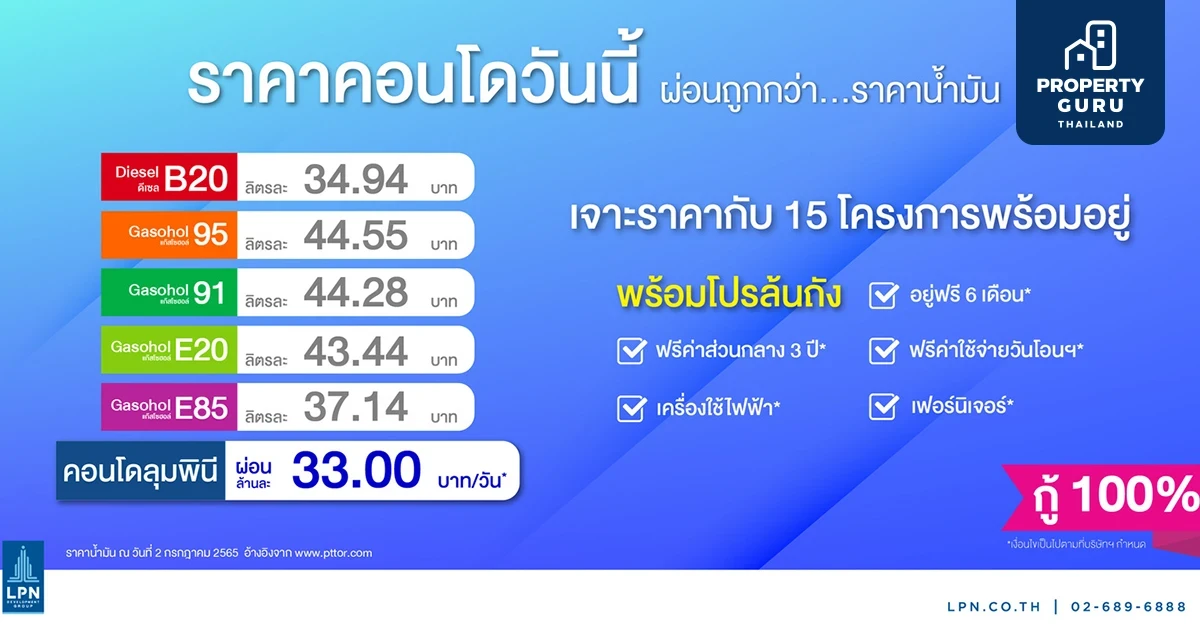 LPN เปิดตัวแคมเปญ “เจาะราคาหน้าไซต์ ผ่อนต่ำล้านละ 33 บาท/วัน” ให้ผ่อนคอนโดถูกกว่า...ราคาน้ำมัน