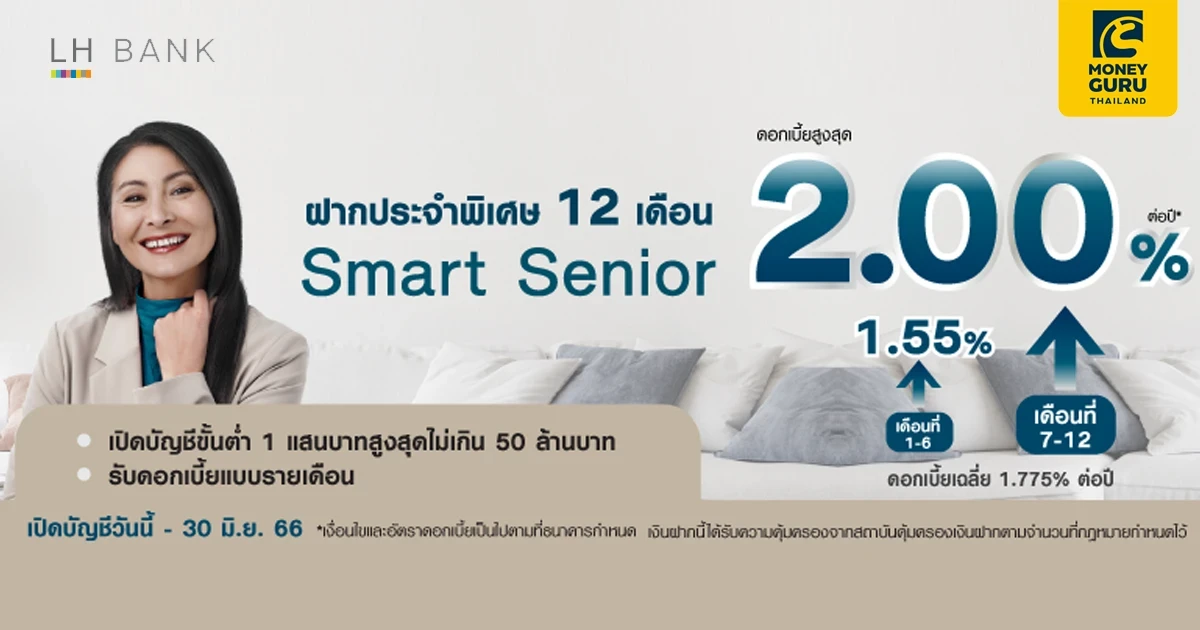 โปรโมชันเงินฝากประจำพิเศษ 12 เดือน Smart Senior (6M+6M step up) ดอกเบี้ยสูงสุด 2.00% ต่อปี*