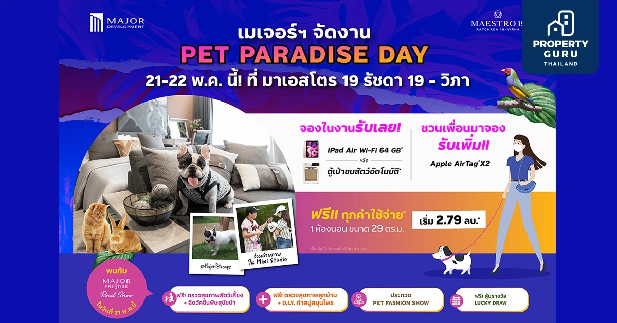 “เมเจอร์ ดีเวลลอปเม้นท์” ขนโปรฯ พิเศษเอาใจคนรักสัตว์ จัดกิจกรรมสุดคิ้วท์ “Pet Paradise Day” ปักหมุด “มาเอสโตร 19 รัชดา 19 - วิภา”