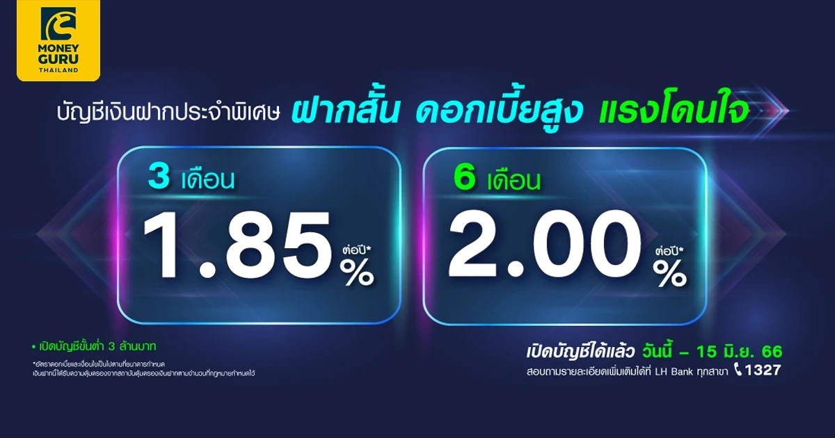 โปรโมชันเงินฝากประจำพิเศษ จาก LH Bank ฝากสั้น ดอกเบี้ยสูง แรงโดนใจ