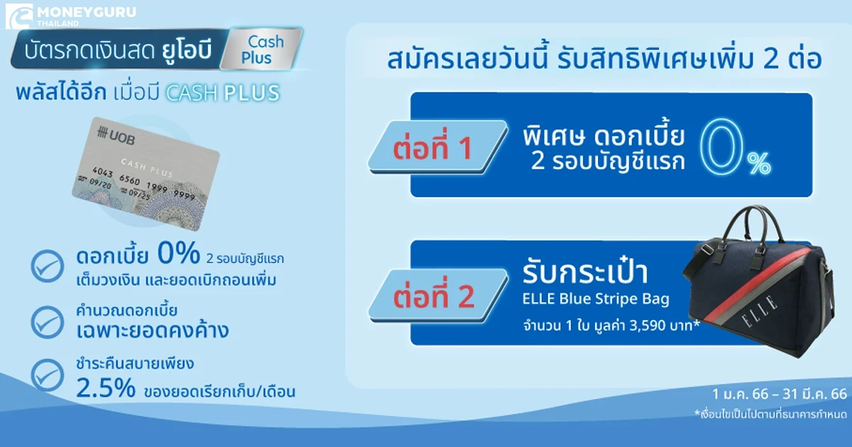 บัตรกดเงินสด ยูโอบี แคชพลัส พลัสได้อีก เมื่อมี CASH PLUS สมัครเลยวันนี้ รับสิทธิพิเศษเพิ่ม 2 ต่อ