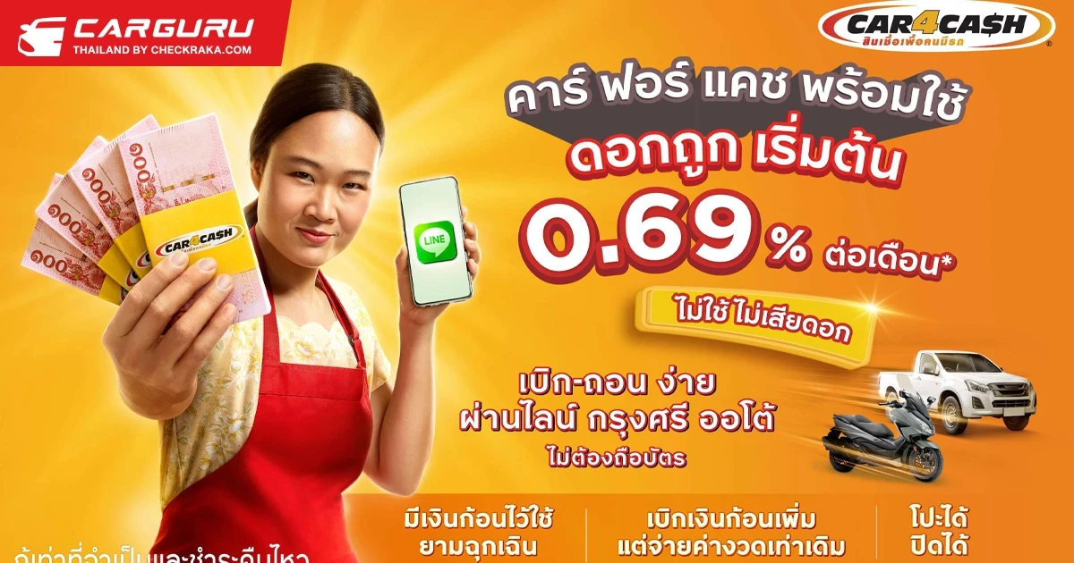 คาร์ ฟอร์ แคช พร้อมใช้ ประกาศคงอัตราดอกเบี้ย เริ่มต้นที่ 0.69% เบิกง่ายผ่านไลน์ ไร้ค่าธรรมเนียม