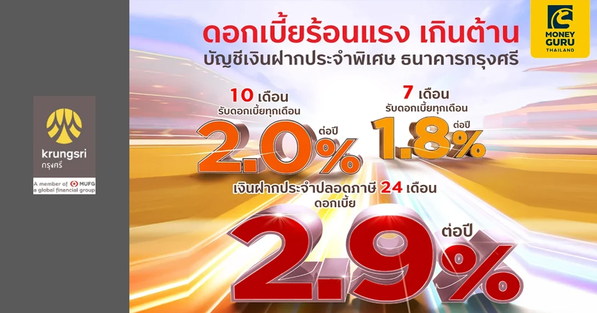 เปิดบัญชีเงินฝากประจำพิเศษ และเงินฝากประจำปลอดภาษี ธนาคารกรุงศรี รับดอกเบี้ยร้อนแรงเกินต้าน
