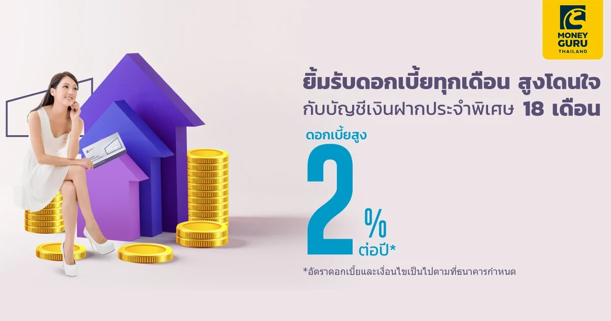 โปรโมชันเงินฝากประจำพิเศษ 18 เดือน จาก ธ.เกียรตินาคินภัทร ให้ดอกเบี้ยสูงแบบรายเดือน 2.00% ต่อปี