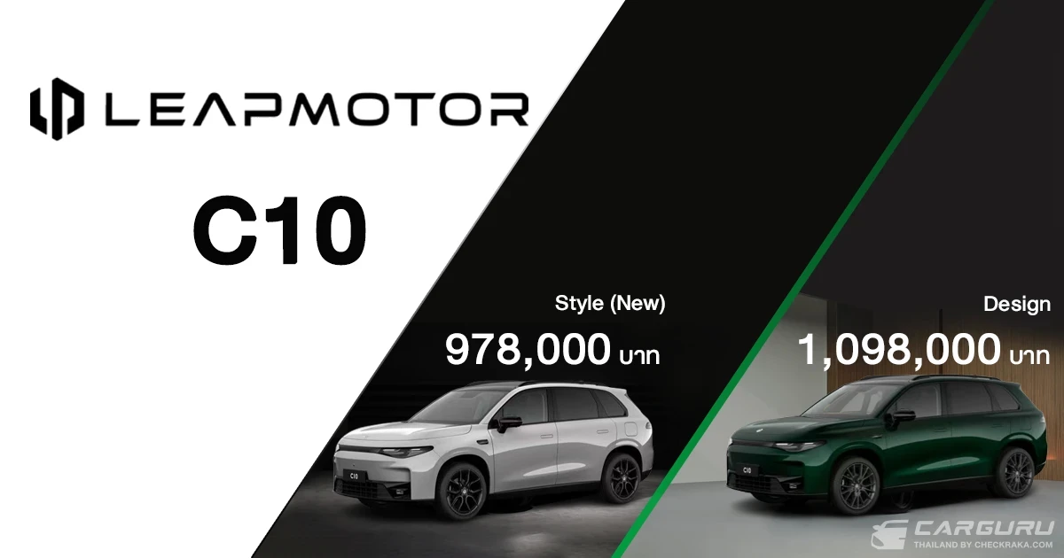Leapmotor C10 ปรับเพิ่มรุ่น Style ราคา 978,000 บาท เป็นอีกหนึ่งรุ่นที่จะเข้ามาทำตลาดรถ EV ในประเทศไทย