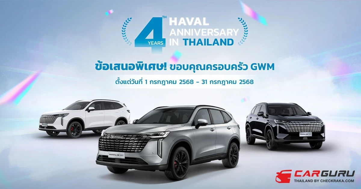 GWM จัดแคมเปญฉลองความสำเร็จครบรอบ 4 ปีของ GWM HAVAL H6 สู่การเป็น SUV ขวัญใจคนไทย มอบ 3 ข้อเสนอพิเศษ ส่วนลูกค้าเก่ารับส่วนลดเพิ่ม 20,000 บาท