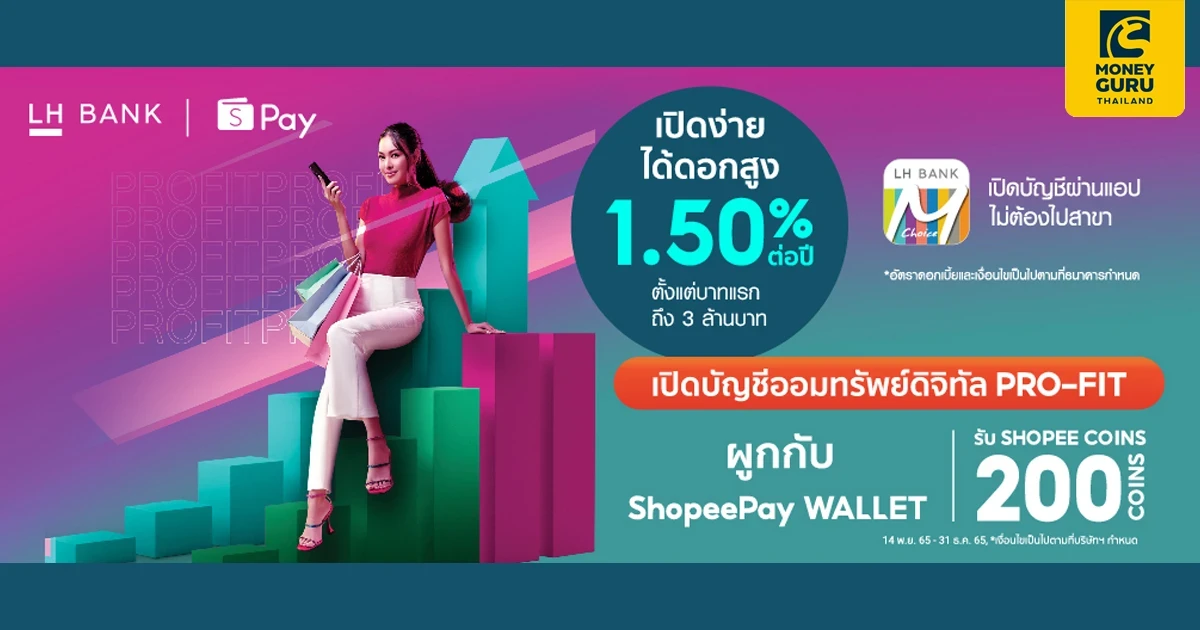 สิทธิพิเศษสำหรับลูกค้าใหม่ ที่เปิดบัญชีออมทรัพย์ดิจิทัล Pro-Fit ผูก ShopeePay Wallet รับ 200 Shopee Coins