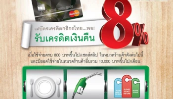 รับเครดิตเงินคืนสูงสุด 8% เมื่อใช้จ่ายในหมวดร้านค้าที่กำหนด ผ่านบัตรเครดิตมาสเตอร์การ์ดกสิกรไทย
