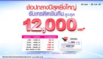 ช้อปกลางปีสุดยิ่งใหญ่ รับเครดิตเงินคืนสูงสุด 12,000 บาท ที่ห้างฯ โรบินสันทุกสาขา จากบัตรเครดิตอิออน
