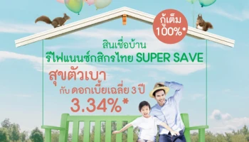 สินเชื่อบ้านรีไฟแนนซ์กสิกรไทย SUPER SAVE สุขตัวเบากับดอกเบี้ยเฉลี่ย 3 ปี 3.34% ต่อปี