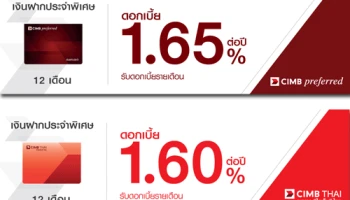 โปรโมชั่นเงินฝากดอกเบี้ยสูง กับบัญชีเงินฝากประจำพิเศษ 6, 12 เดือน จากธนาคารซีไอเอ็มบี ไทย