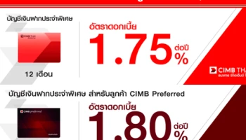 โปรโมชั่นเงินฝากดอกเบี้ยสูง กับ บัญชีเงินฝากประจำพิเศษ 12 เดือน จากธนาคารซีไอเอ็มบี ไทย