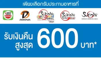 รับเงินคืนสูงสุด 15% เมื่อรับประทานอาหาร ณ ร้านอาหารที่ร่วมรายการ และชำระผ่านบัตรเครดิต TMB