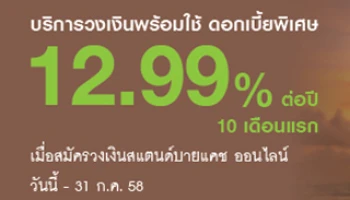 บริการวงเงินพร้อมใช้ ดอกเบี้ยพิเศษ 12.99% ต่อปี ที่สแตนดาร์ดชาร์เตอร์ด ไทย