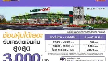 ช้อปคุ้มได้เยอะ รับเครดิตเงินคืนสูงสุด 3,000 บาท เมื่อช้อปที่เมกา โฮม ทุกสาขา ผ่านบัตรเครดิตอิออน