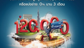 รับคะแนนสะสมสูงสุด 120,000 คะแนน หรือแบ่งชำระ 0% นาน 3 เดือน เมื่อใช้จ่ายในต่างประเทศ ผ่านบัตรเครดิตซิตี้