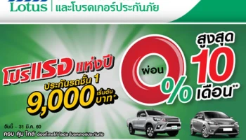 โปรฯ แรงแห่งปี ประกันรถชั้น 1 ผ่อน 0% สูงสุด 10 เดือน ด้วยบัตรสินเชื่อเทสโก้ โลตัส พรีเมียร์