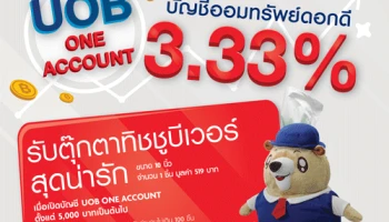 เปิดบัญชี UOB ONE ACCOUNT ดอกเบี้ยสูง 3.33% ต่อปี รับตุ๊กตาบีเวอร์ สุดน่ารัก