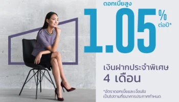 โปรโมชั่นบัญชีเงินฝากประจำพิเศษ 4 เดือน จาก ธ.เกียรตินาคินภัทร ให้ดอกเบี้ยสูง 1.05% ต่อปี