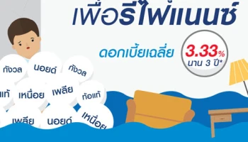 ยูโอบี โฮมโลน เพื่อรีไฟแนนซ์ ดอกเบี้ยเฉลี่ย 3.33% นาน 3 ปี จดจำนองภายในวันที่ 31 ส.ค. 60