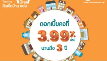 เติมเต็มความสุขให้ทุกชีวิต กับสินเชื่อบ้าน "ธอส. ชีวิตมีสุข" รับอัตราดอกเบี้ยคงที่ 3.99% นาน 3 ปี