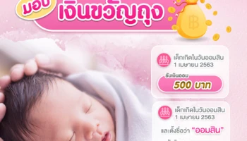 ธนาคารออมสินมอบเงินขวัญถุง สูงสุด 5,000 บาท สำหรับเด็กที่เกิดในวันออมสิน 1 เมษายน 2563