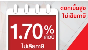 บัญชีเงินฝากประจำซีเนียร์ ระยะเวลาฝาก 12 เดือน* จาก ธ.ซีไอเอ็มบี ไทย ให้ดอกเบี้ยสูง 1.70% ต่อปี