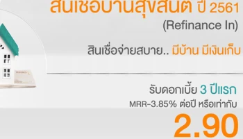 สินเชื่อบ้านสุขสันต์ ปี 2561 สินเชื่อจ่ายสบาย..มีบ้าน มีเงินเก็บ รับดอกเบี้ย 3 ปีแรก 2.90% จาก ธอส.