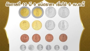 กรมธนารักษ์ ออกแบบเหรียญกษาปณ์หมุนเวียน รัชกาลที่ 10 มี 9 ชนิดราคา เริ่มใช้ 6 เม.ย.นี้