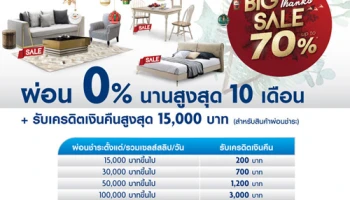 ผ่อน 0% นาน 10 เดือน พร้อมรับเครดิตเงินคืนสูงสุด 15,000 บาท ที่ SB Design Square จากบัตรเครดิตยูโอบี