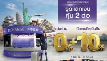บัตรเครดิตไทยพาณิชย์ รูดแลกเงินคุ้ม 2 ต่อ แบ่งจ่าย 0% นานสูงสุด 4 เดือน* + รับเครดิตเงินคืน 10%*