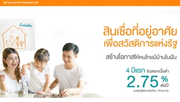 สินเชื่อที่อยู่อาศัยเพื่อสวัสดิการแห่งรัฐ 4 ปีแรก รับดอกเบี้ยต่ำ 2.75% ต่อปี จาก ธอส.
