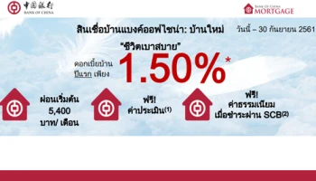 "ชีวิตเบาสบาย" ด้วยสินเชื่อบ้านแบงค์ออฟไชน่า ดอกเบี้ยปีแรกเพียง 1.50% ต่อปี พร้อมฟรีค่าธรรมเนียม