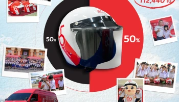 Honda เดินหน้าคาราวานหมวกกันน็อก 60 ปีเกินครึ่งทาง ส่งมอบความปลอดภัยสู่เด็กไทย 62,310 ใบ จากเป้าหมาย 112,440 ใบ ทั่วประเทศ