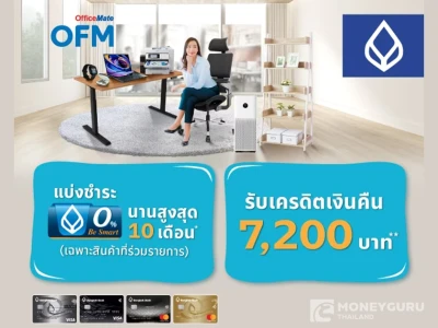 สิทธิพิเศษสำหรับผู้ถือบัตรเครดิตธนาคารกรุงเทพ เมื่อช้อปที่ Office Mate แบ่งชำระ 0% นานสูงสุด 10 เดือน* รับเครดิตเงินคืนสูงสุด 12%**