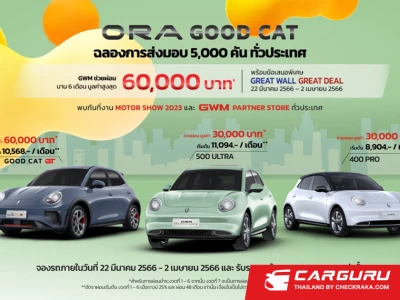 ORA Good Cat 3,000 คันพร้อมเสิร์ฟ พร้อมข้อเสนอสุดพิเศษช่วยผ่อนนาน 6 เดือน มูลค่าสูงสุดถึง 60,000 บาท โดยเริ่มต้นผ่อนเพียง 8,904 บาทต่อเดือน