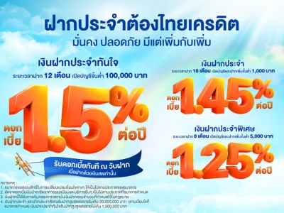 โปรโมชั่น ฝากประจำต้องไทยเครดิต มั่นคง ปลอดภัย มีแต่เพิ่มกับเพิ่ม