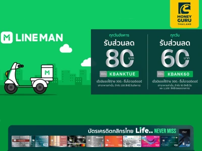 สิทธิพิเศษสำหรับบัตรเครดิตกสิกรไทย เมื่อสั่งอาหารที่ LINE MAN รับส่วนลดรวมสูงสุด 280 บาท*